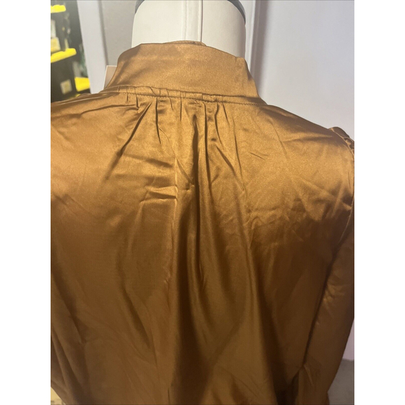 Women’s Rouched Long Sleeve Silky Soft Copper Vneck Blouse By Paparazzi - Picture 11 of 15